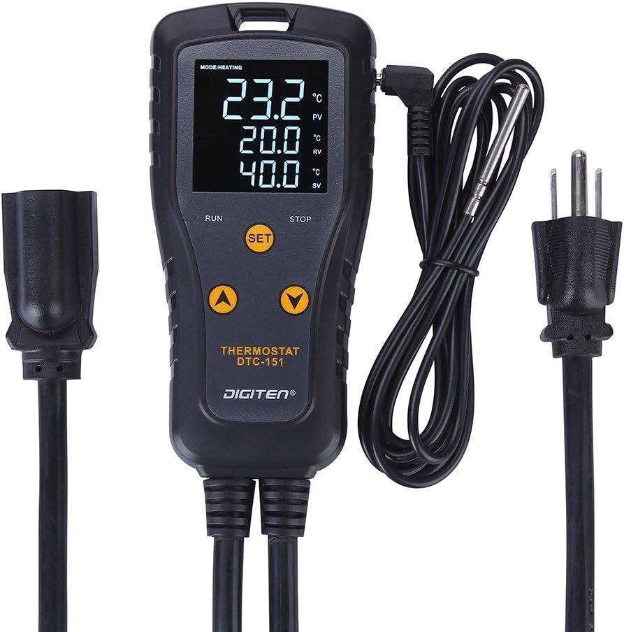 DIGITEN 110V 15A Temperature Controller DTC151 Plug in Thermostat Outlet Digital Temperature Controller for Heat Mat Reptile Greenhouse Aquarium, Heating/Cooling Mode