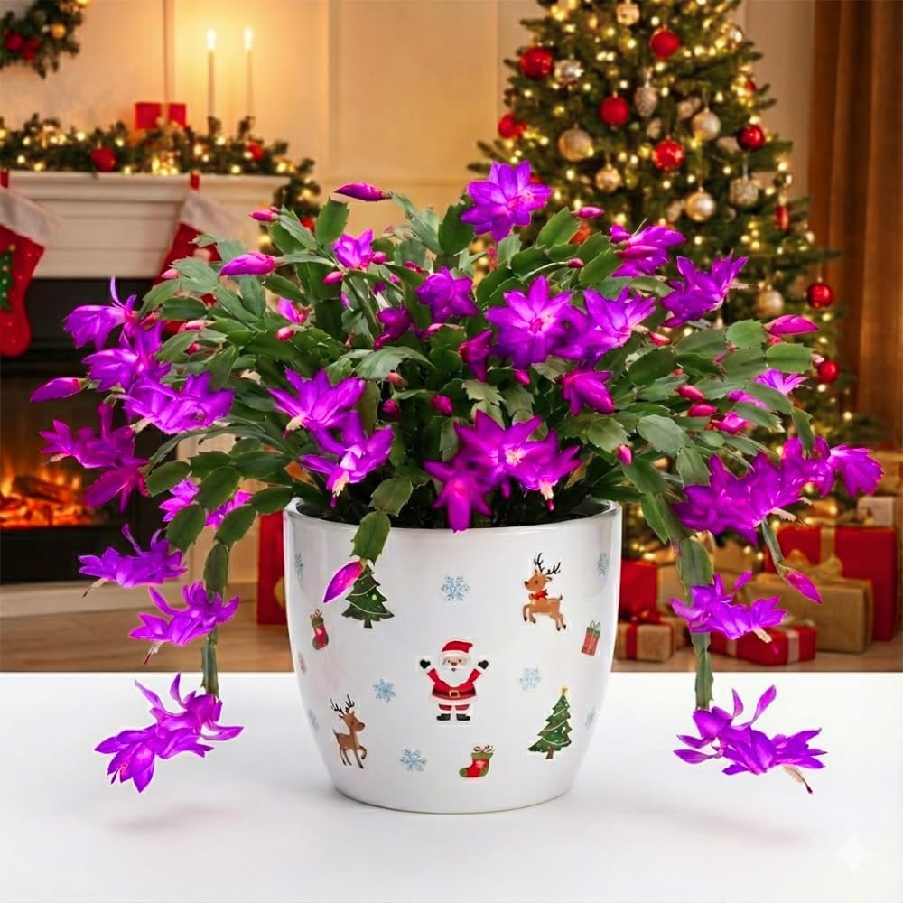Christmas Cactus Live Plant 4 inch Pot, Christmas Flower Plant, Flower Succulents Plants, Holiday Christmas Cactus for Planting (Purple Christmas Cactus)