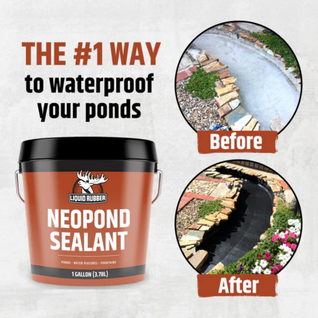 Liquid Rubber NeoPond Waterproof Pond Sealant - Fish and Plant Safe Membrane for Water Features Kit- Includes 5g Sealer, 1 Gallon Multi-Purpose Primer, Concrete Etch 17.6 Oz, Geo Textile 4" x160'