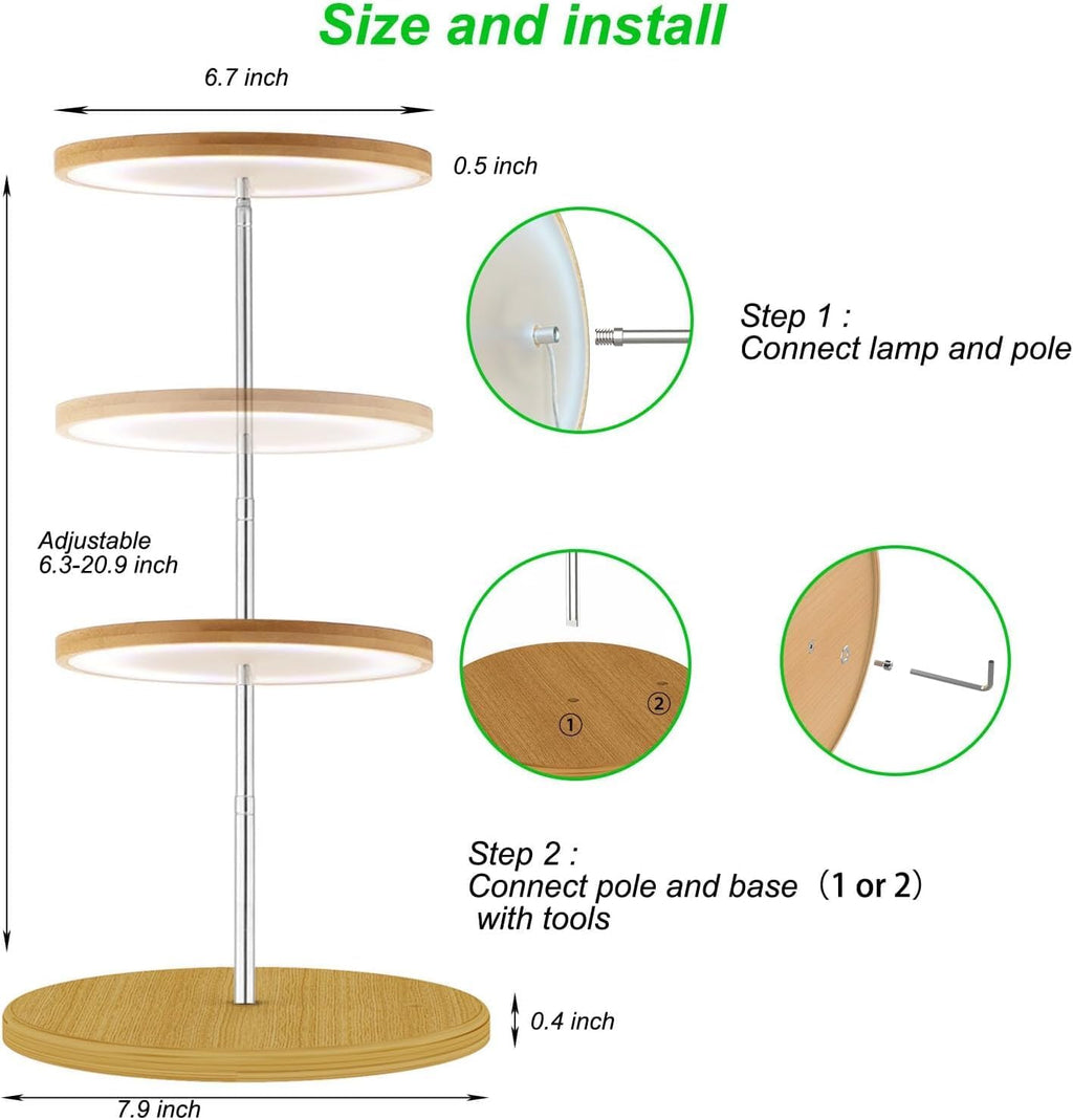 Plant Grow Light for Indoor Plant,yadoker Bamboo Mini LED Grow Light Garden,Height Adjustable,Automatic Timer with 8/12/16 Hours