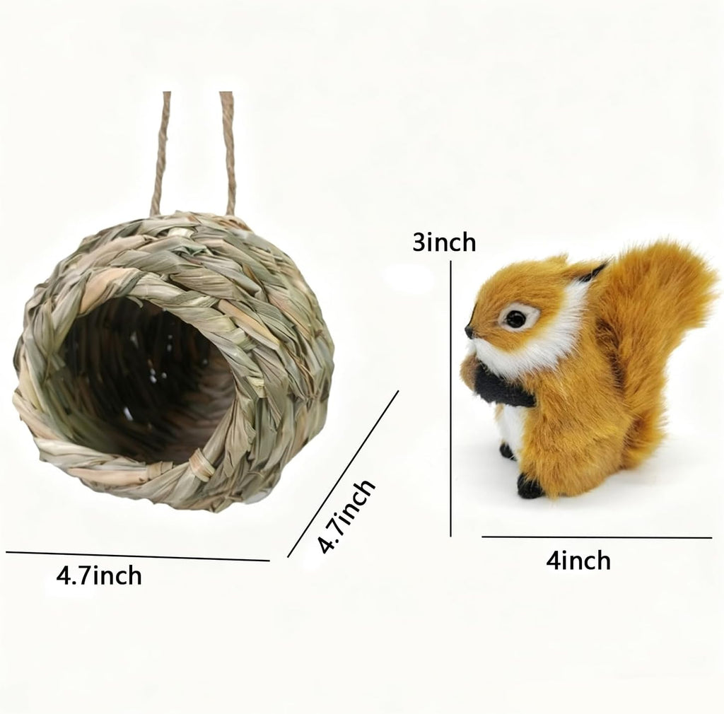 3D Forest Animals Ornaments for Christmas Tree Woodland Furry Animal Ornament Handmade Bird Nest with Plush Animal for Xmas Tree Faux Fur Animals Hanging Decoration (5" Nest & Brown Squirrel)