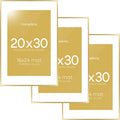 Homeforia 20x30 Poster Frame Gold, High End Metal 20 x 30 Picture Frames with Mat 16 by 24 Photo, 20x30 Gold Frame Matted to 16x24 Print, 30x20 Large Hanging Frames, Tempered Glass, Wall Kit, Set of 3