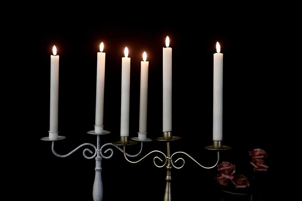 GenSwin Flameless White Taper Candles Flickering with 10-Key Remote, Battery Operated Led Warm 3D Wick Light Window Candles Real Wax Pack of 6, Christmas Home Wedding Decor(0.78 X 9.64 Inch)