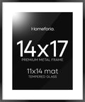 Homeforia 14x17 Picture Frame Black, High End Metal 14 x 17 Poster Frames with Mat 11 x 14 for Photo, 14x17 Black Frame Matted to 11x14 inch Print, 17x14 Thin Frame, Tempered Glass, Wall Kit, Set of 1