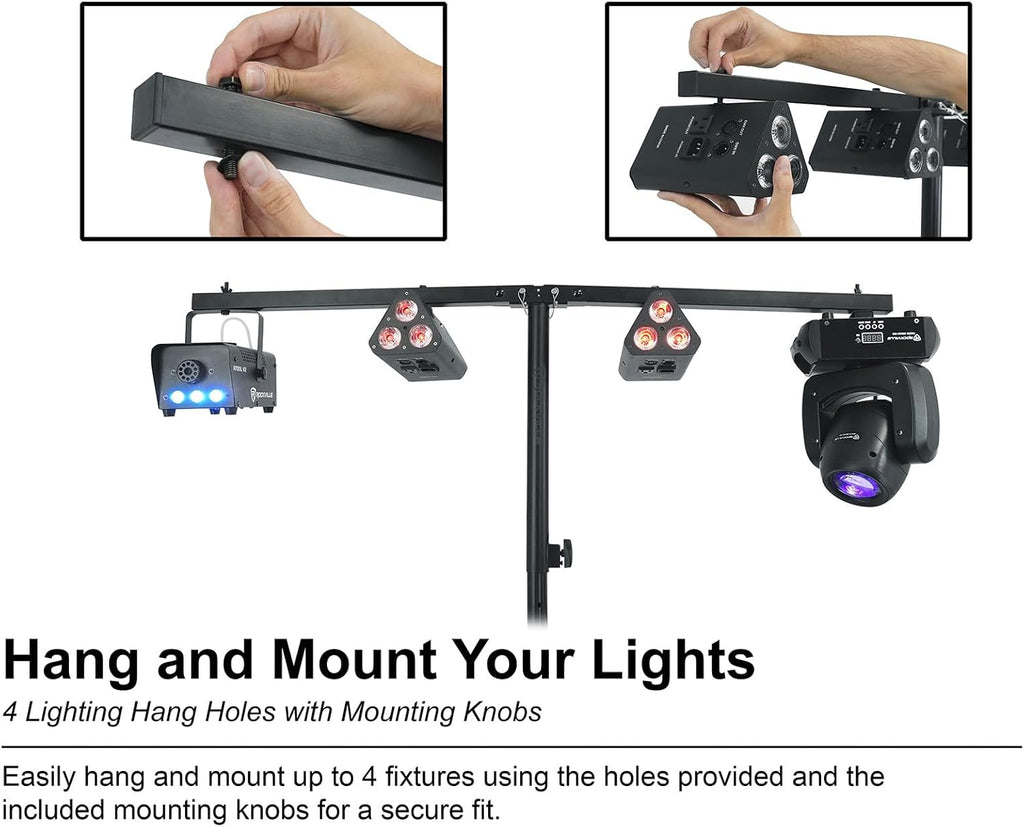 Rockville ACC-B Collapsible T-Bar Lighting Bar for 35MM Pole Stand, Travel Bag Included, 4 Light Mounts, Portable, Perfect for DJs/Events/Lights