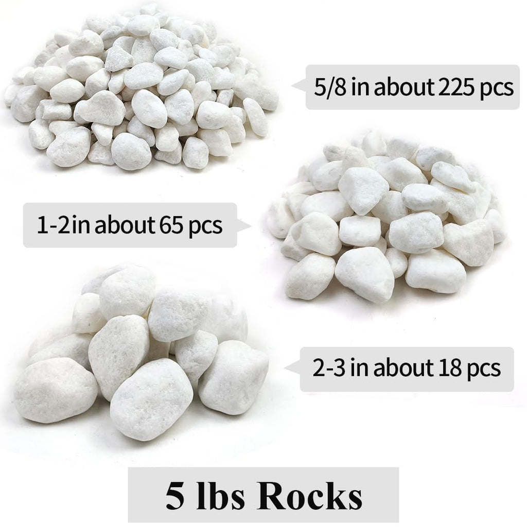 5lb White River Rocks, 5/8 Inch Natural Pebbles for Indoor Plants, Snow White Decorative Stones, Ideal for Fish Tank, Vases, Crafting, Home Decor and Garden Landscaping Rocks