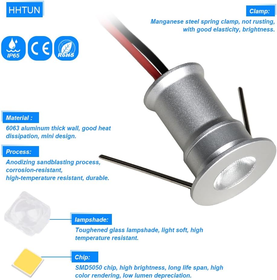 902 30°Led Mini Spotlight DC12V 1W,Suitable for bookcases,cabinets,and Various Display cabinets as Decorative Lights,Embedded Installation,Soft Lighting,with Power Supply (4000K,Silver,9Pack)