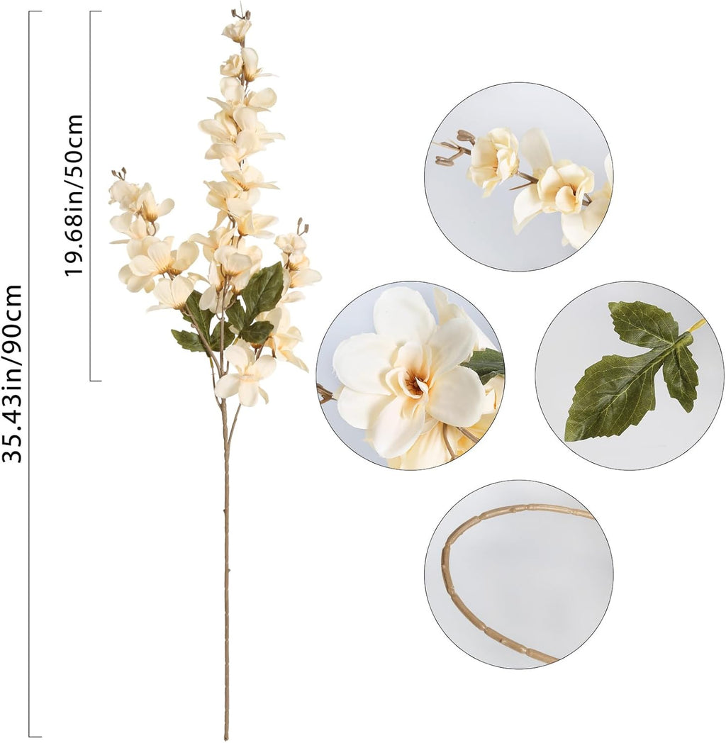 6PCS Champagne Delphinium Artificial Flower Lifelike Faux Larkspur Silk Flowers Plant 35.43'' Long Stem Blossoms Flowers for Tall Vase Floral Arrangements Home Table Wedding Decor(Champagne)