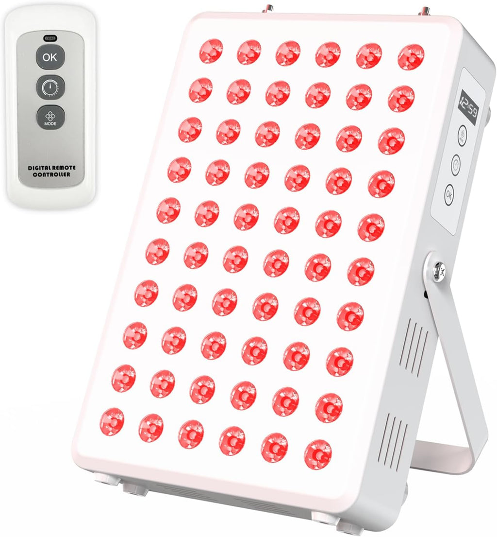 Red Light Panel for Body and Face, 660nm Red 850nm and Near Infrared, Remotcontrol 60 LEDs Red Light Therapy Panel, Used to Promote Sleep, Improve The Body, Relieve Muscle Fatigue (E-300-Wtite)