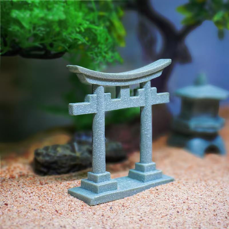 livelyfish Japanese Shinto Torii Gate Aquarium Decorations Asian Fish Tank Decorations Japan Style Bridge Landscape Ornaments Decor, M