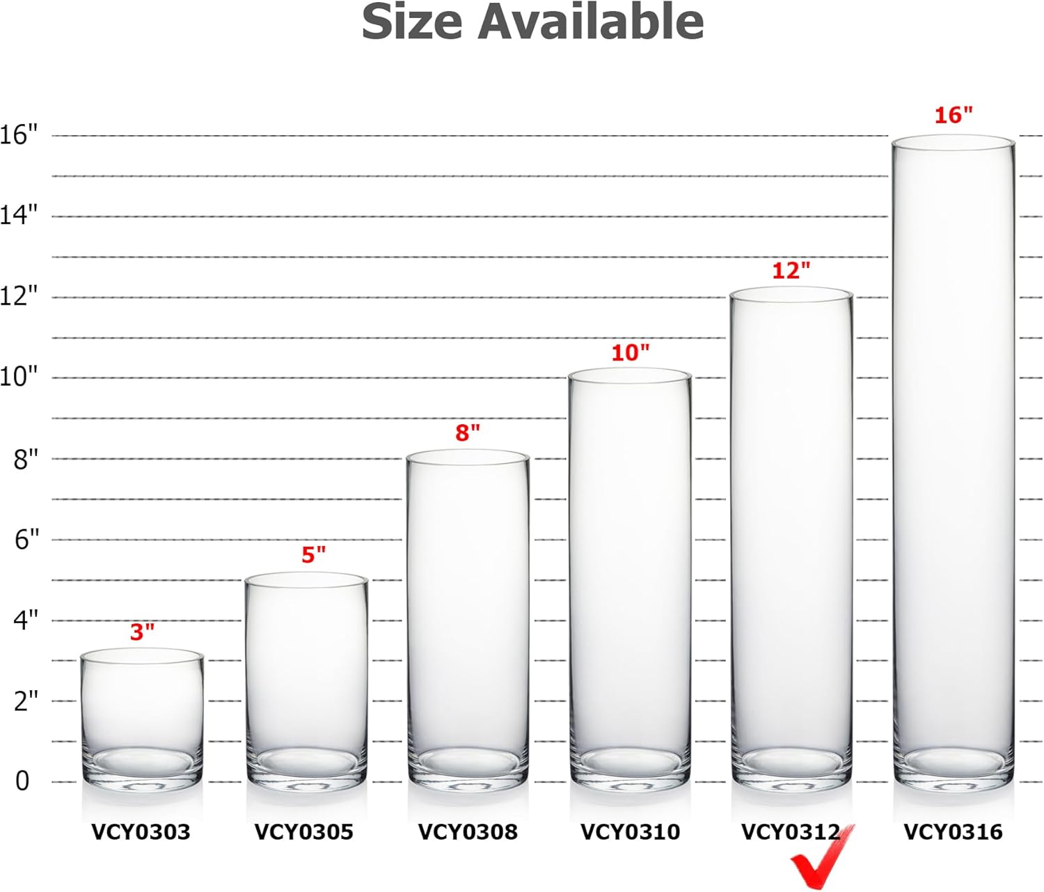 WGVI Quality Thick Weighted Clear Cylinder Glass Vases, 3" W x 12" H, Skinny Bud Vase Narrow Floral Bouquet Flower Arrangements Storage Container Candle Holders Decorative Accents, 6 Pieces