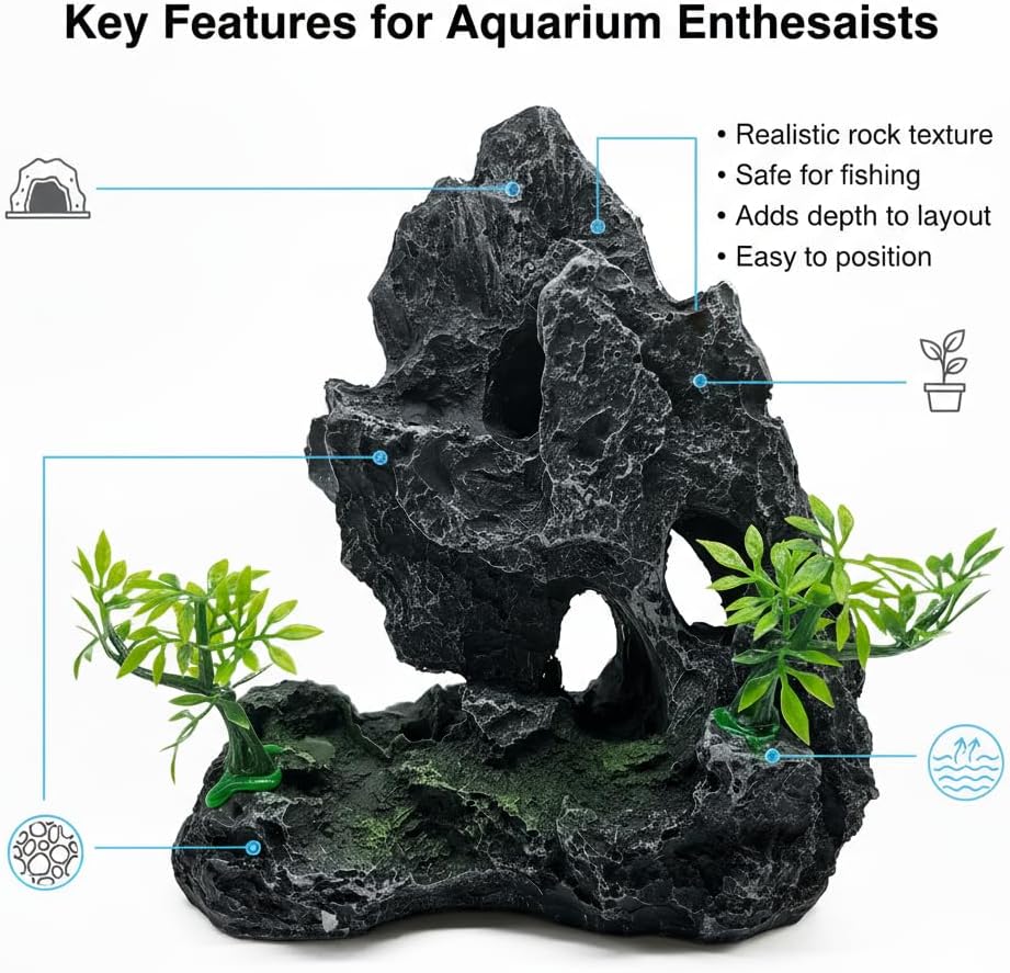 J-star Large Aquarium Rock Mountain Decor – Realistic Resin Landscape Ornament for Fish Tanks – Enhances Underwater Scenery, Easy to Clean, Safe for Fish