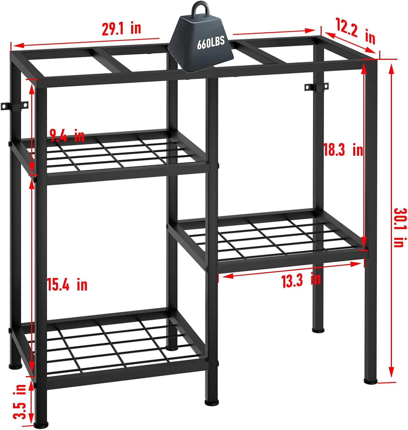 YBING Fish Tank Stand 20 Gallon Aquarium Stand Aquarium Turtle Tank Reptile Tank Stand with 3-Tier Small Metal Shelf Black