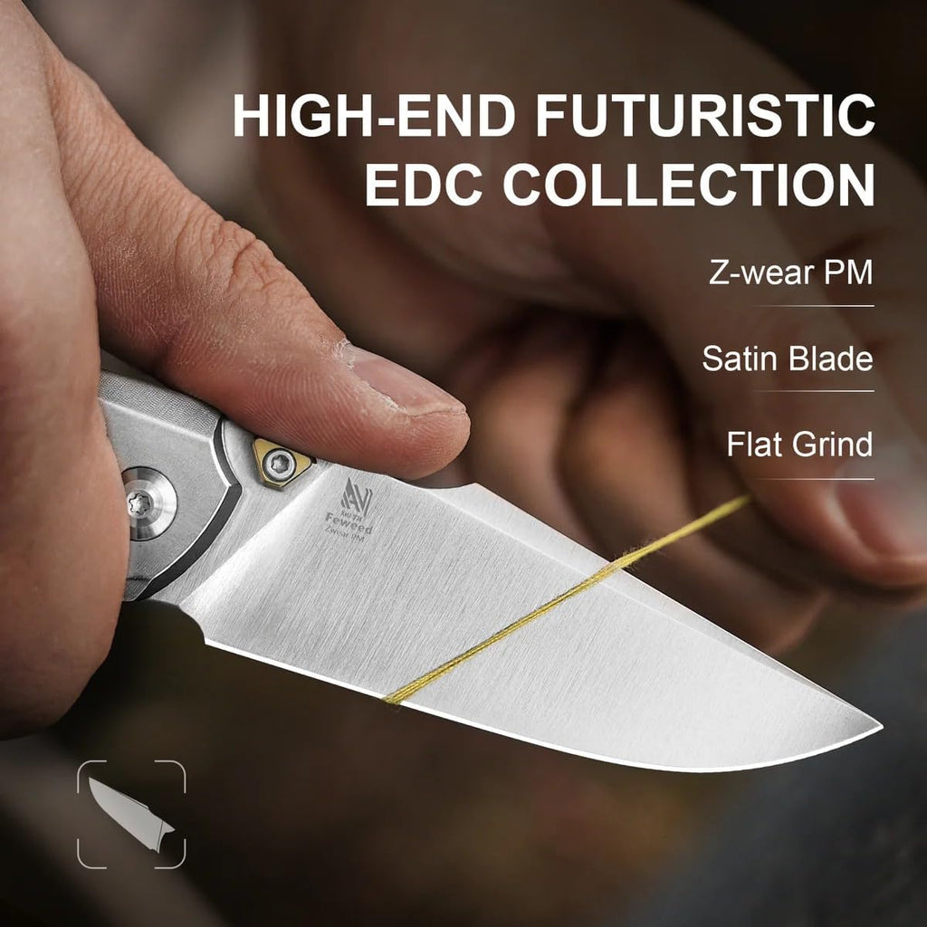 Kizer Feweed Pocket Knife, 2.98" Z-Wear PM Clip Point Blade Folding Knife with Titanium Handle with CamoCarbon Gold, Front Flipper & Thumb Stud Opener EDC Knives for Camping Hiking KI3694A4