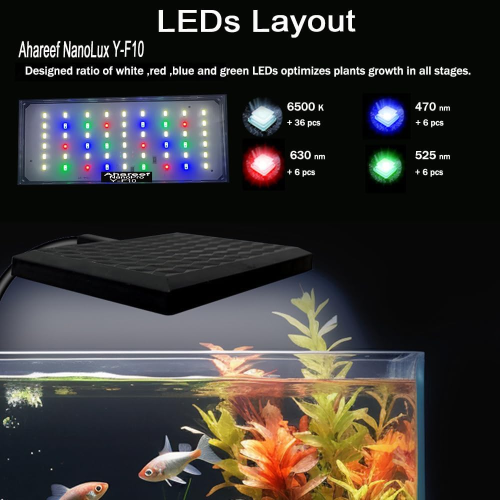 Clip-On Aquarium Light 10W Full Spectrum LED Nano Fish Tank Light with Timer & Dimmer and 3 Lighting Modes for Freshwater Plants & Tropical Fish Ideal for 8-20 Inch Tanks (3-8 Gallons)