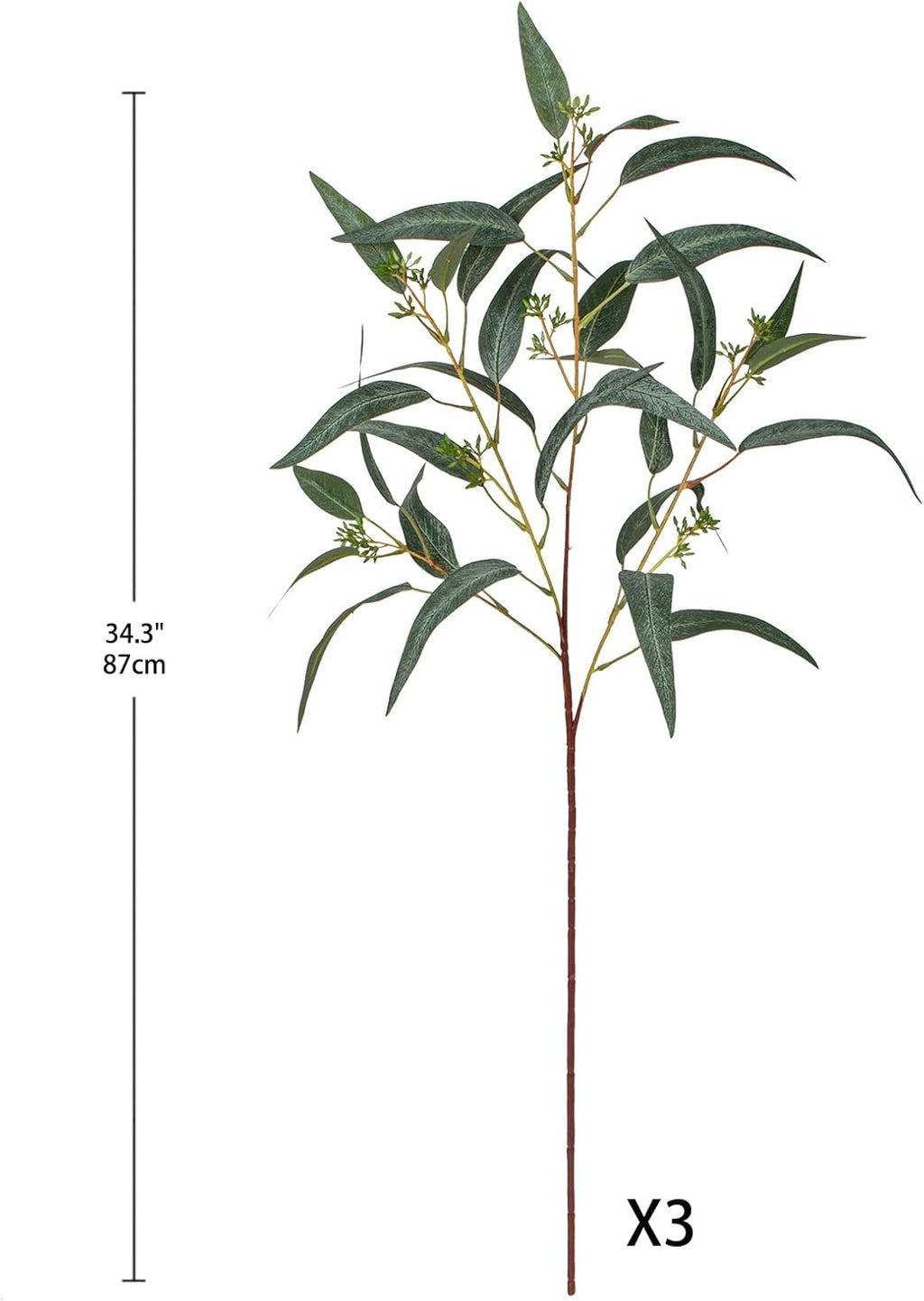 Faux Eucalyptus Stems Willow Eucalyptus Leaves 34” Long Fake Salix Leaves 3 Pcs Artificial Greenery Stems for DIY Bouquet Arrangements Centerpieces Shower Decorations-Artificial Eucalyptus Stems