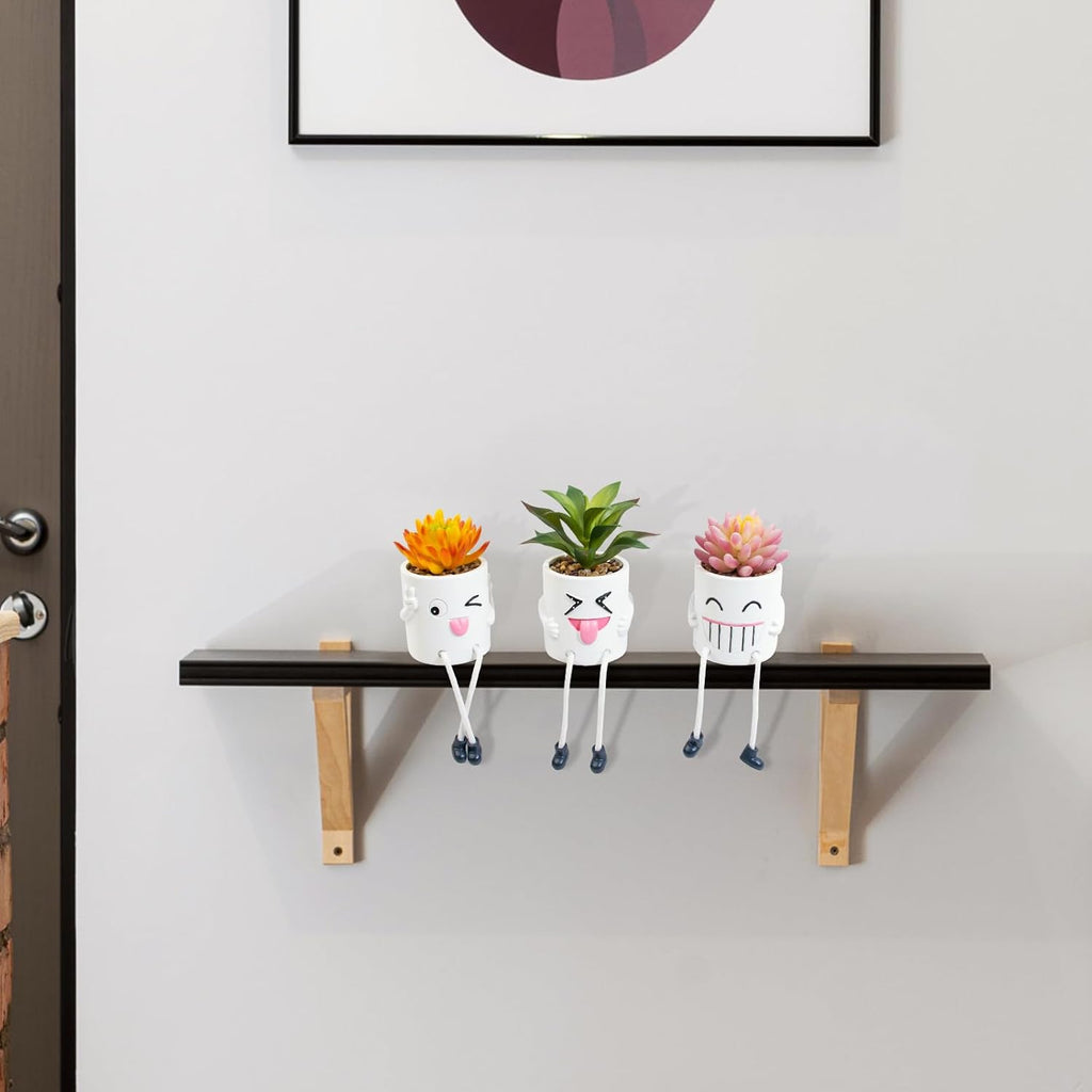 3 Pcs Cute Fake Plant Mini Potted Succulents with Hanging Leg White Pot Creative Artificial Succulent Plants in Funny Pot Faux Succulents for Home Office Shelf Desk Decor and Gift Choice