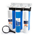 Aquaboon 3 Stage Whole House Water Filter System with 20" Water Filters Cartridges: Sediment, GAC, CTO | w/Wrench, Pressure Gauges & Buttons, Bracket