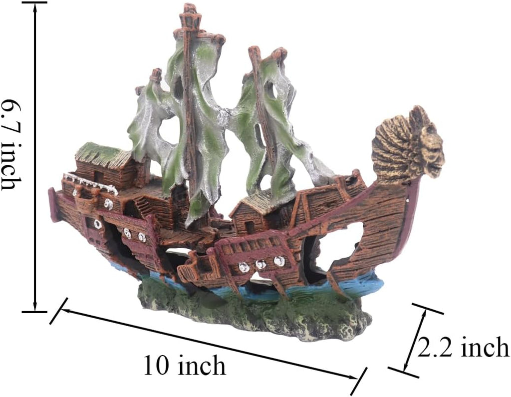 Ulifery Aquarium Boat Shipwreck Sunken Pirate Ship Resin Fish Tank Decorations Aircraft Carrier for Betta