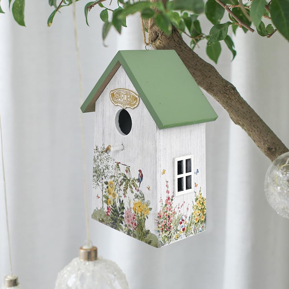 Wooden Humming Bird Houses for Outside Hanging Birdhouses for Outdoors Unique Bird Nest for Hummingbird, Bluebird, Wren, Chickadee, Sparrow, Decorative Garden Bird House for Bird Lover