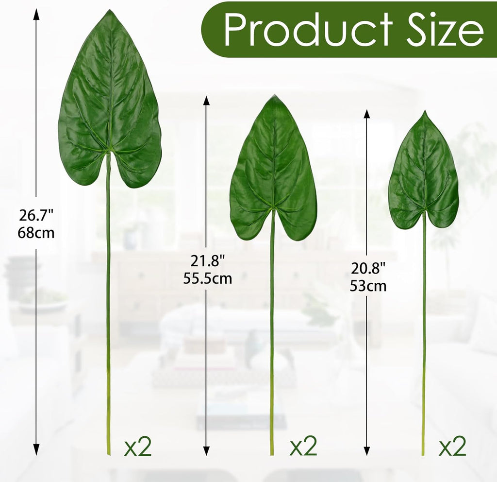 Hollyone 6 Pack Artificial Anthurium Leaves with Stems Real Touch Faux Anthurium Safari Leaf Fake Palm Tropical Plants for Vase Hawaiian Luau Party Jungle Beach Table Home Wedding Kitchen Decor