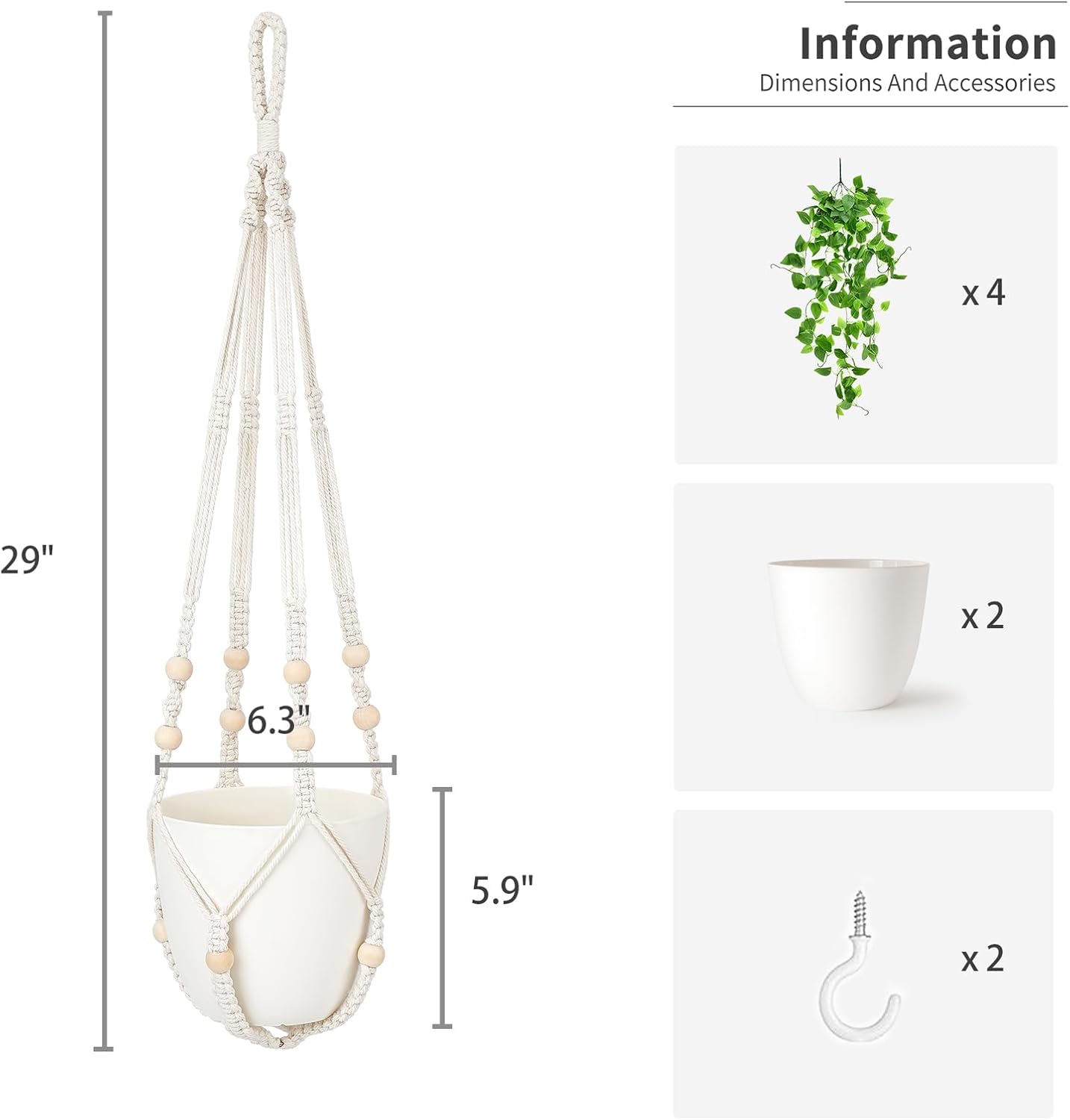 Mkono 2 Packs Fake Hanging Plant with Pot, Artificial Plants Macrame Plant Hanger Fake Vine Greenery for Bedroom Bathroom Home Office Decor
