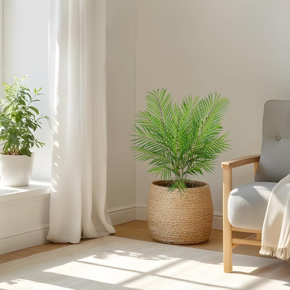Hollyone 2PCS Artificial Palm Plants Leaves 30.7" Fake Tropical Areca Palm Bushes Tree Leaf Large Faux Greenery Stem Shrubs for Indoor Outdoor Home Garden Arrangement Jungle Safari Wedding Party Decor