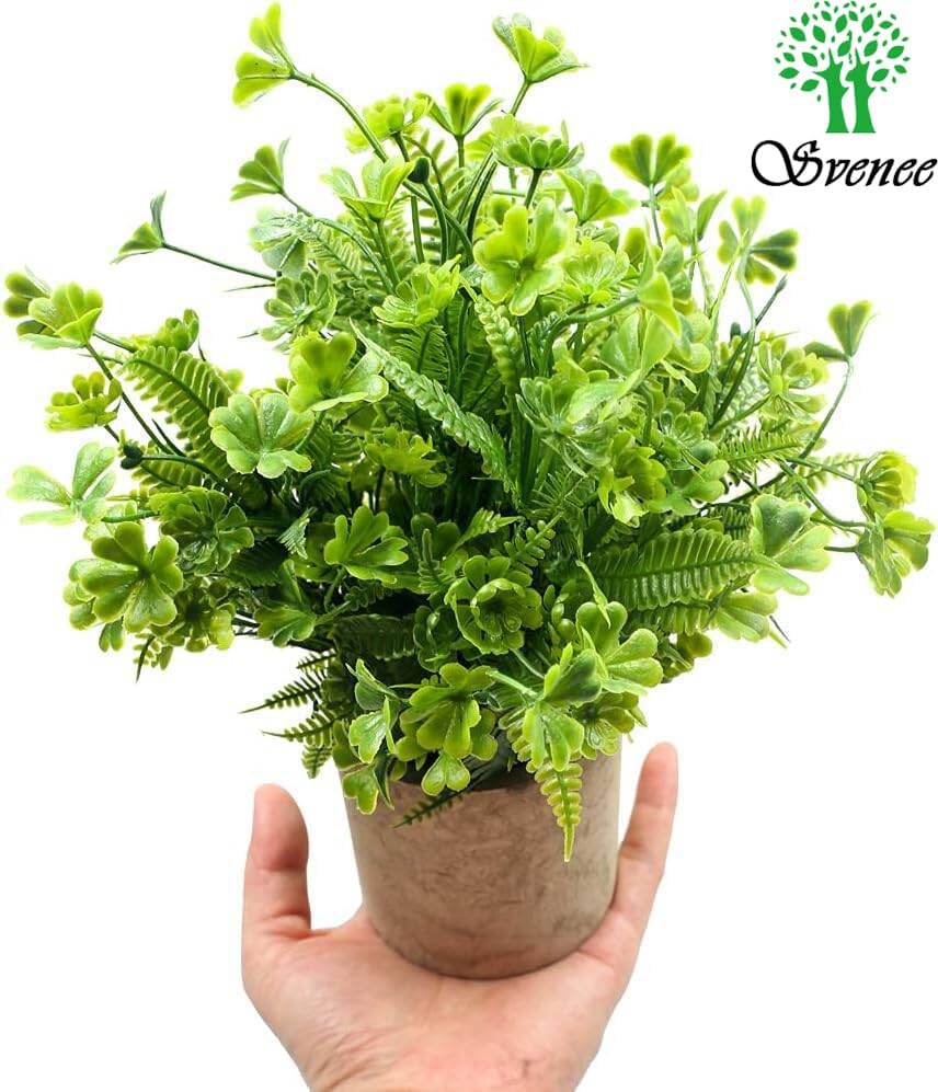 Fake Four Leaf Clover Plants for Bathroom Home Office Desk Decor, Small Artificial Faux Greenery for Farmhouse Decorations (1)