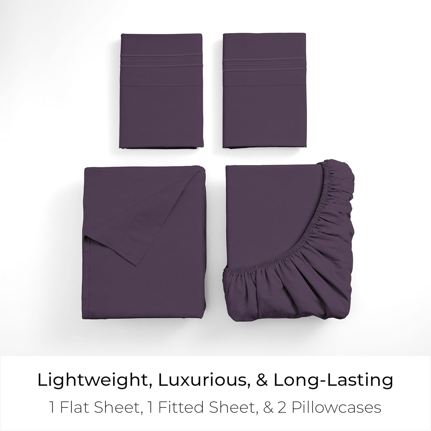 Mellanni California King Sheets Set - 4 PC Iconic Collection Bedding - Hotel Luxury, Extra Soft, Cooling Bed Sheets - Wrinkle, Fade, Stain Resistant (Cal King, Purple)