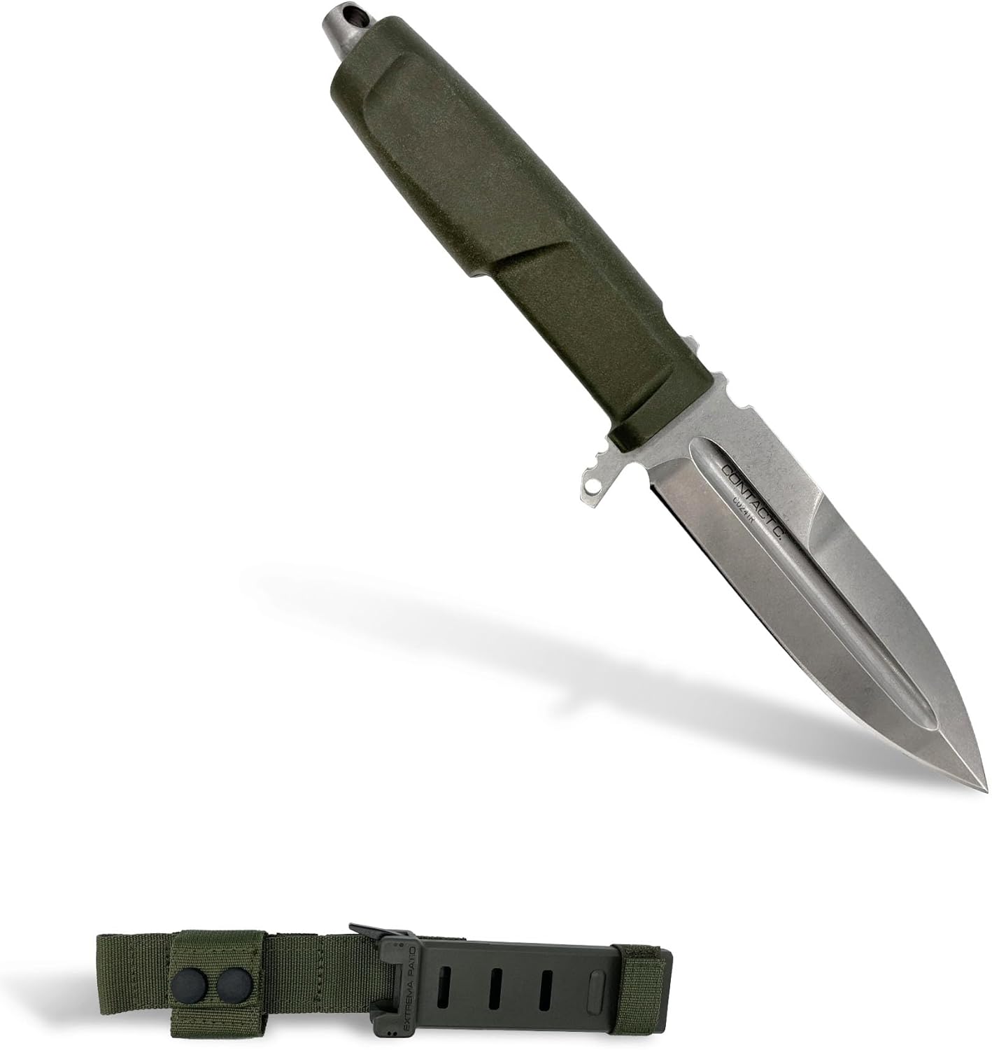 Extrema Ratio - Contact C (Ranger Green) Fixed Blade Knife, Böhler N690 Steel Blade Hardened to 58 HRC, Stone-Washed Finish, Full-Tang Design, Ergonomic Forprene Handle, Precision Handcrafted in Italy, Durable and Reliable