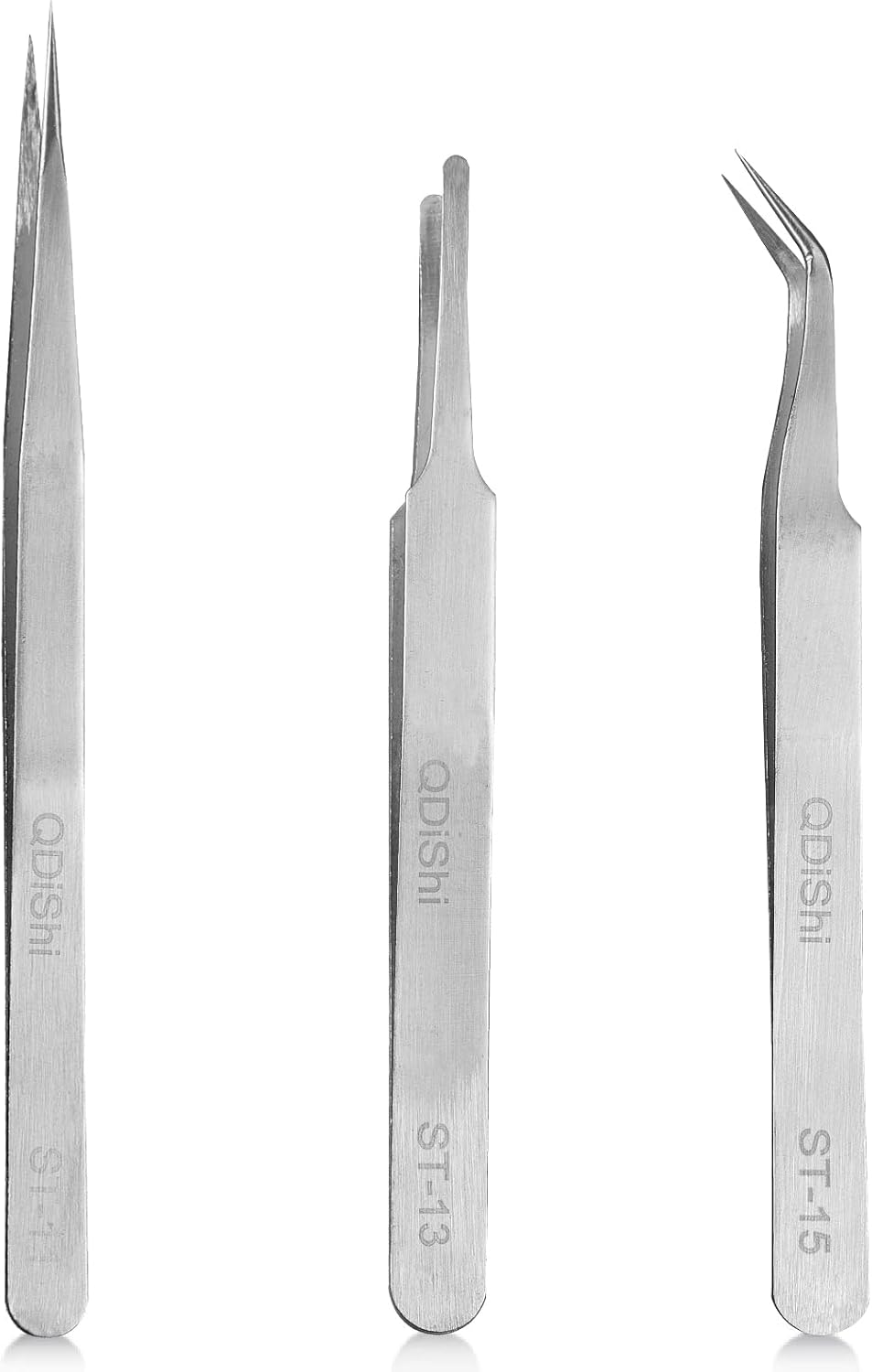 QDiShi Precision Tweezers Set,Upgraded Stainless Steel of Tweezers - Extra Fine,Angled,Blunt Tips for Electronics,Hobby, Industrial,Laboratory Work,Jewelry-Making,Model,Craft（3Pcs）