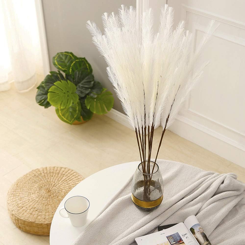 UiiziC Faux Pampas Grass 8 PCS 30"/76cm Dried Fluffy Artificial Flowers Ascendant Grass for Vase Fillers Wedding Party Bouquets Home Hotel Centerpieces Decor (White)