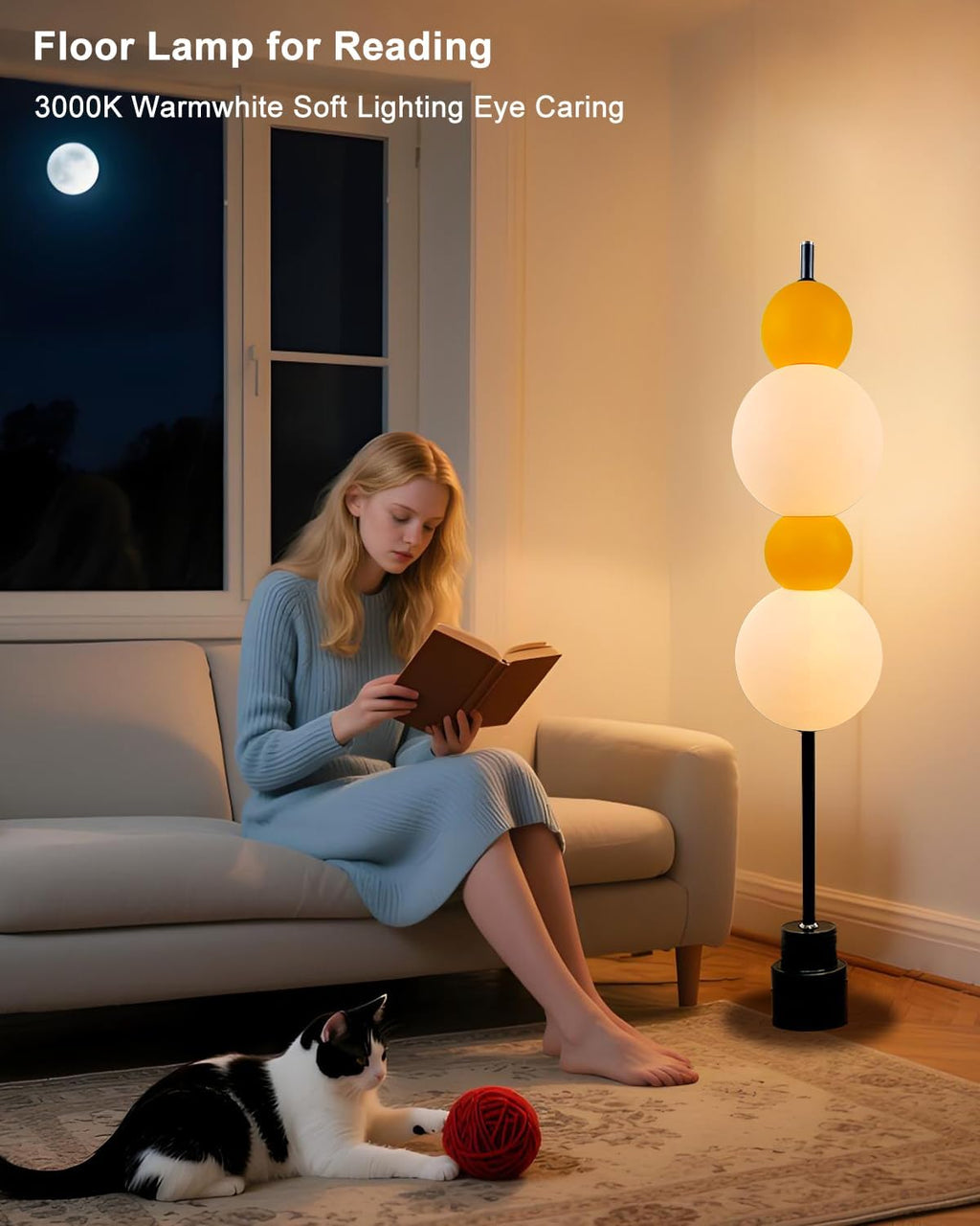 Lightdot RGB& 3000K Floor Lamp with Touch Control, Dimmable Colors Temperature & Brightness, Globe Modern Floor Lamp with Smart Bulb, Yellow Standing Lamps for Living Room