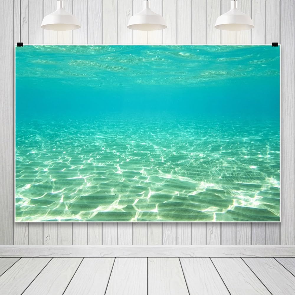 Renaiss 10x7ft Underwater World Backdrop Under The Sea Sunlight Seascape Photography Background Undersea Glittering Seabed Scenery Party Banner Aqua Fish Tank Aquarium Decors Photo Booth Props