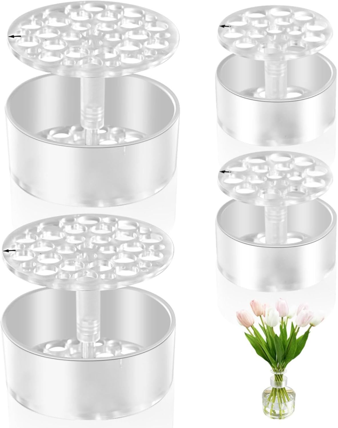4 Spiral Ikebana stem Holder, hanataba Arranger Twist Flower Arrangement Holder Ikebana Bouquet Twister Ring Tools, Reusable Kitchen Floral Grid Supplies (Half Clear)