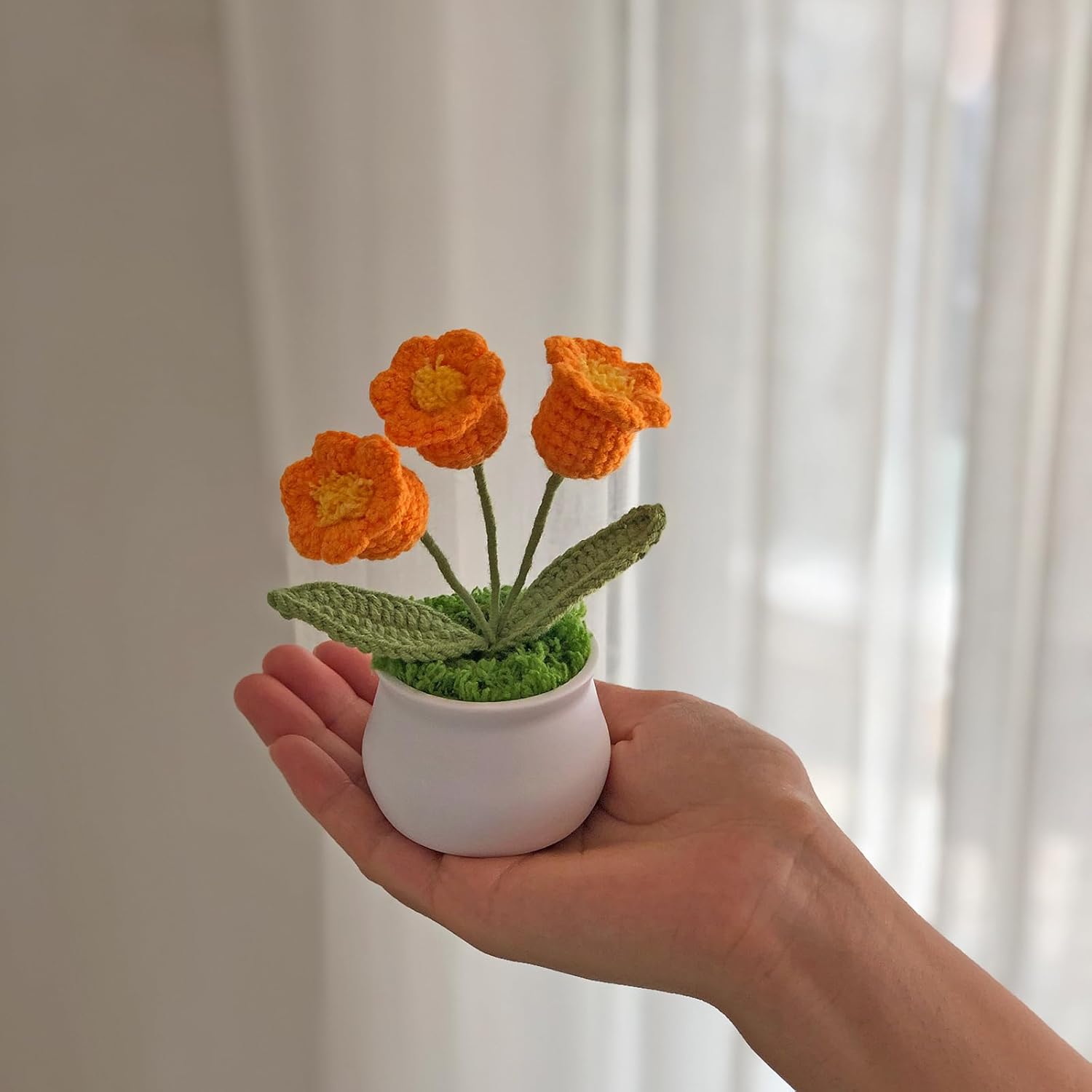 Crochet Flowers Cute Little Flower, Farmhouse Fall Decor, Autumn Gifts for Women and Home, Thanksgiving, Halloween, Christmas, Office Desk Decoration (Orange Lily of The Valley)
