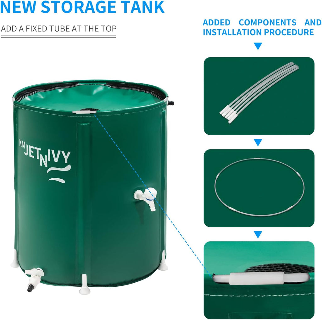Rain Barrel Upgrade Anti-Collapse Collapsible Rainwater Collection System,Portable Water Storage Tank,Garden Water Catcher(Green,50G)