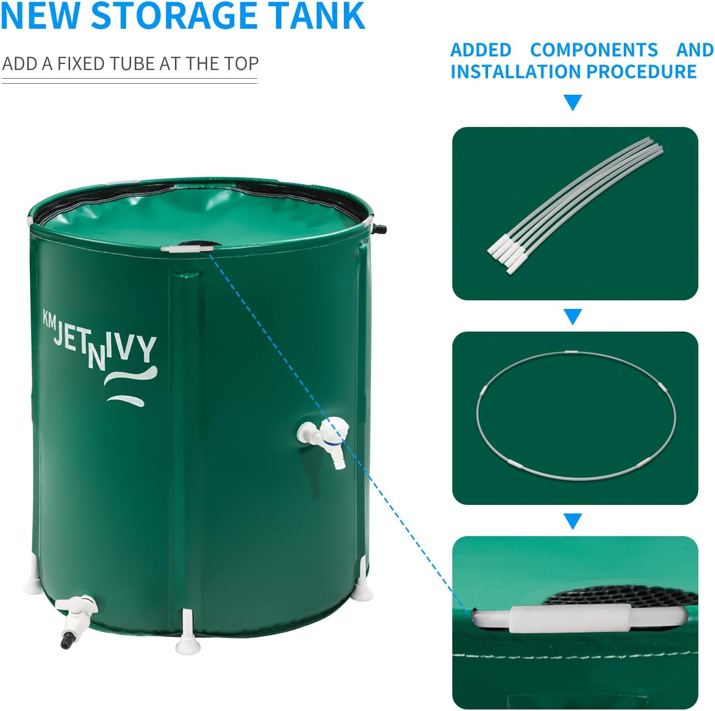 Rain Barrel Upgrade Anti-Collapse Collapsible Rainwater Collection System,Portable Water Storage Tank,Garden Water Catcher(Green,50G)