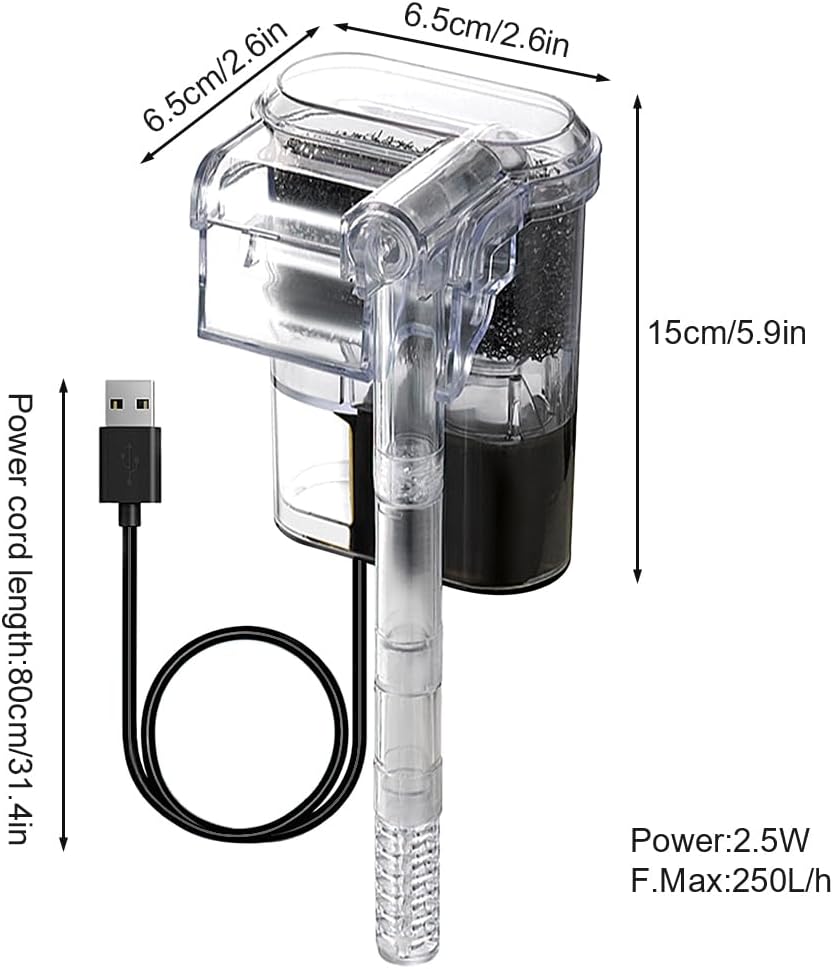 DONGKER Slim Aquarium Filter,250L/h 2.5W Hang on Back Filter Ultra Quiet Adjustable for 2-8 Gal Aquariums Tanks
