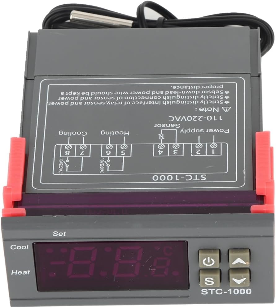 Estink Digital Temperature Controller, STC-1000 Thermostat with Dual Mode for Cooling and Heating, 10A 250VAC, -58°F~210°F Range for Aquarium Incubator Greenhouse