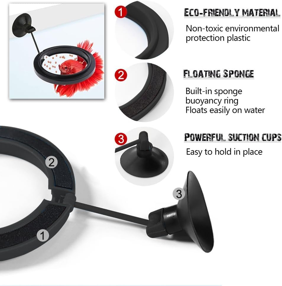 Fish Feeding Ring, Fish Safe Floating Food Feeder Circle Blue, with Suction Cup Easy to Install Aquarium, Square and Round Shape Fish Tank Towels - for Guppy, Betta, Goldfish, Etc (1 Circle)