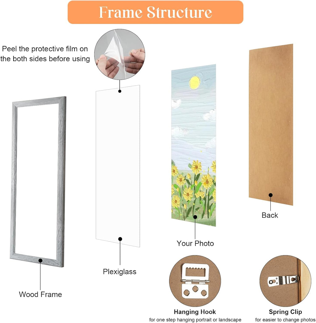 11x22 Wood Frame Gray, Rustic Natural Grey Wooden 22x11in Poster Picture Frame, Distressed 11 x 22inch Woodgrain Gallery Photo Frame with HD Plexiglass, Horizontal Vertical Wall Mounting Display 1pcs