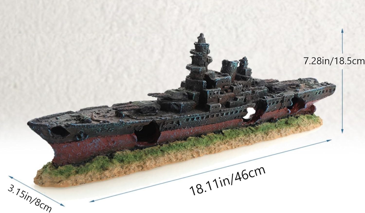 16.5 inch Extra Large Realistic Shipwreck Decor for Aquarium - Resin Sunken Ship Ornament with Fish Hideouts, Fish Tank Accessories, Aquarium Ornaments, Fish Tank shipwrecks Giant Warship