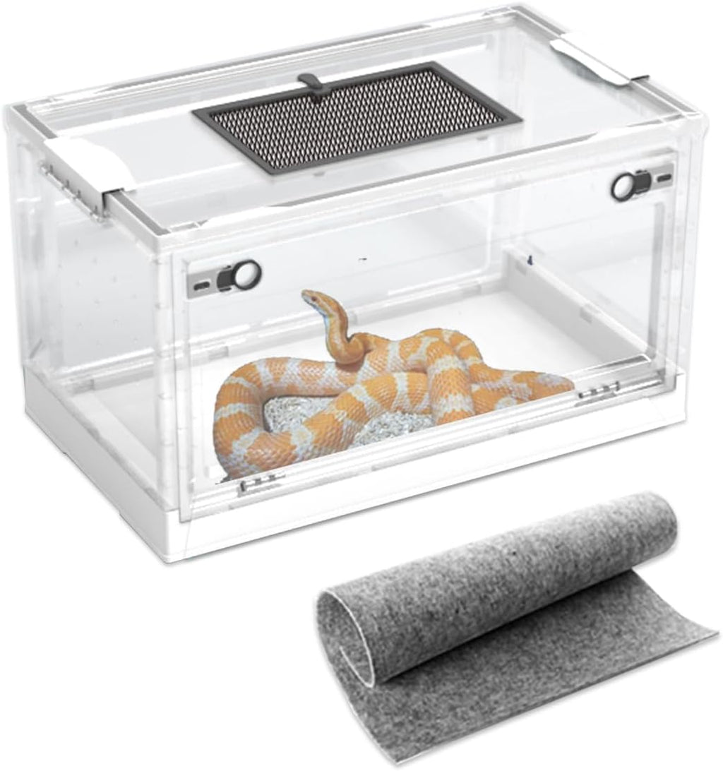 Large Snake Reptile Tank Amphibians Habitat Cages Sliding Screen Top for Lizard,Gecko, Frog, Hamster,Hermit Crab Animals(21.65"x12.6"x12.2") (White)