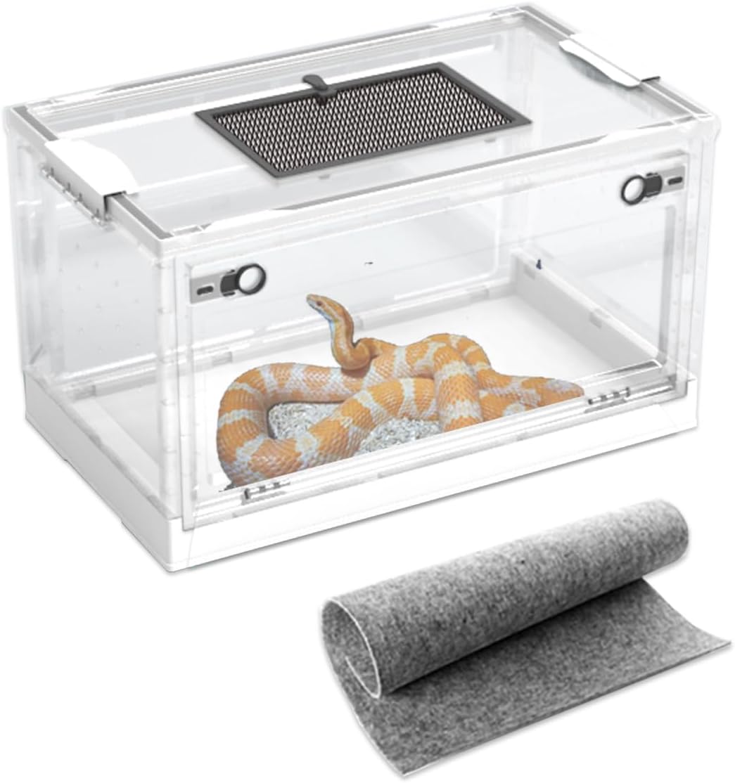 Large Snake Reptile Tank Amphibians Habitat Cages Sliding Screen Top for Lizard,Gecko, Frog, Hamster,Hermit Crab Animals(21.65"x12.6"x12.2") (White)