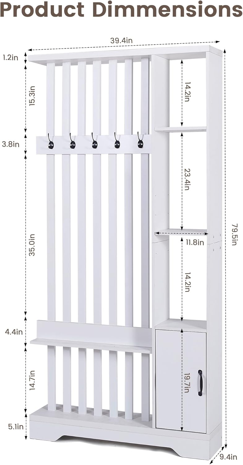 Room Divider with Shelves, Wall Room Divider Bookshelf, Freestanding Wood Privacy Screen with Storage Cabinet, Coat Rack, Display Shelf for Living Room Separation, Home Office Decorative