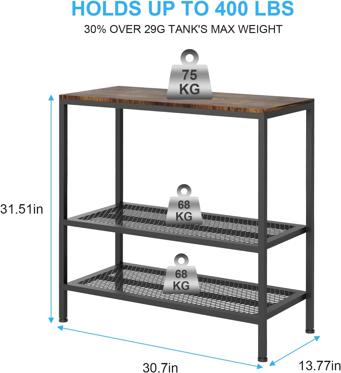 20-29 Gallon Fish Tank Stand, 3-Tier Adjustable Large Aquarium Stand, Metal Reptile Breeder Turtle Terrarium Rack Plant Shelf for Home Office, Load 350lbs, 30.7" L x 13.77" D x 31.51" H, Black