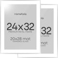 Homeforia Poster Frame 24x32 Silver, High End Metal 24 x 32 Large Picture Frame with Mat 20 x 28 Photo, 24x32 Silver Frames Matted to 20x28 Print, 32x24 Thin Frames, Tempered Glass, Wall Kit, Set of 2
