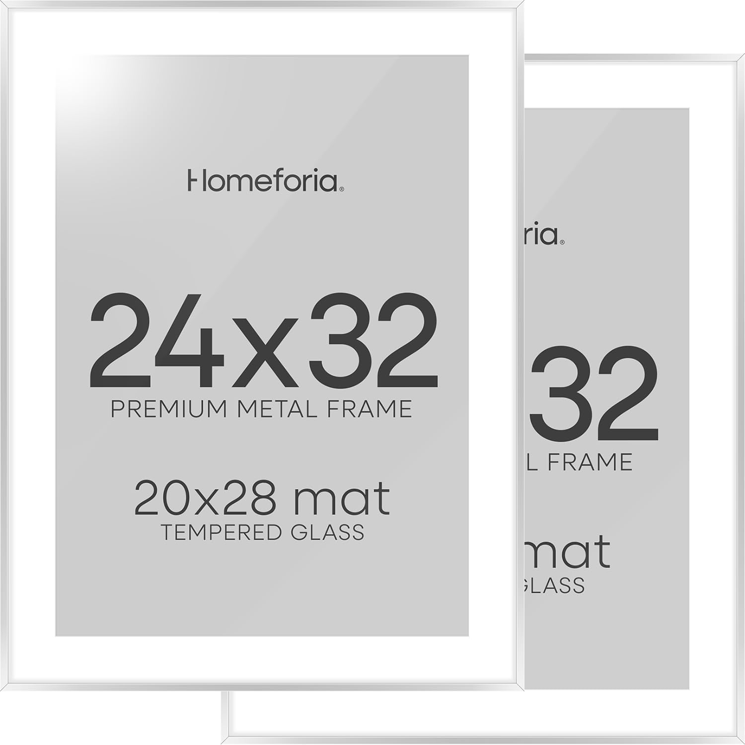 Homeforia Poster Frame 24x32 Silver, High End Metal 24 x 32 Large Picture Frame with Mat 20 x 28 Photo, 24x32 Silver Frames Matted to 20x28 Print, 32x24 Thin Frames, Tempered Glass, Wall Kit, Set of 2