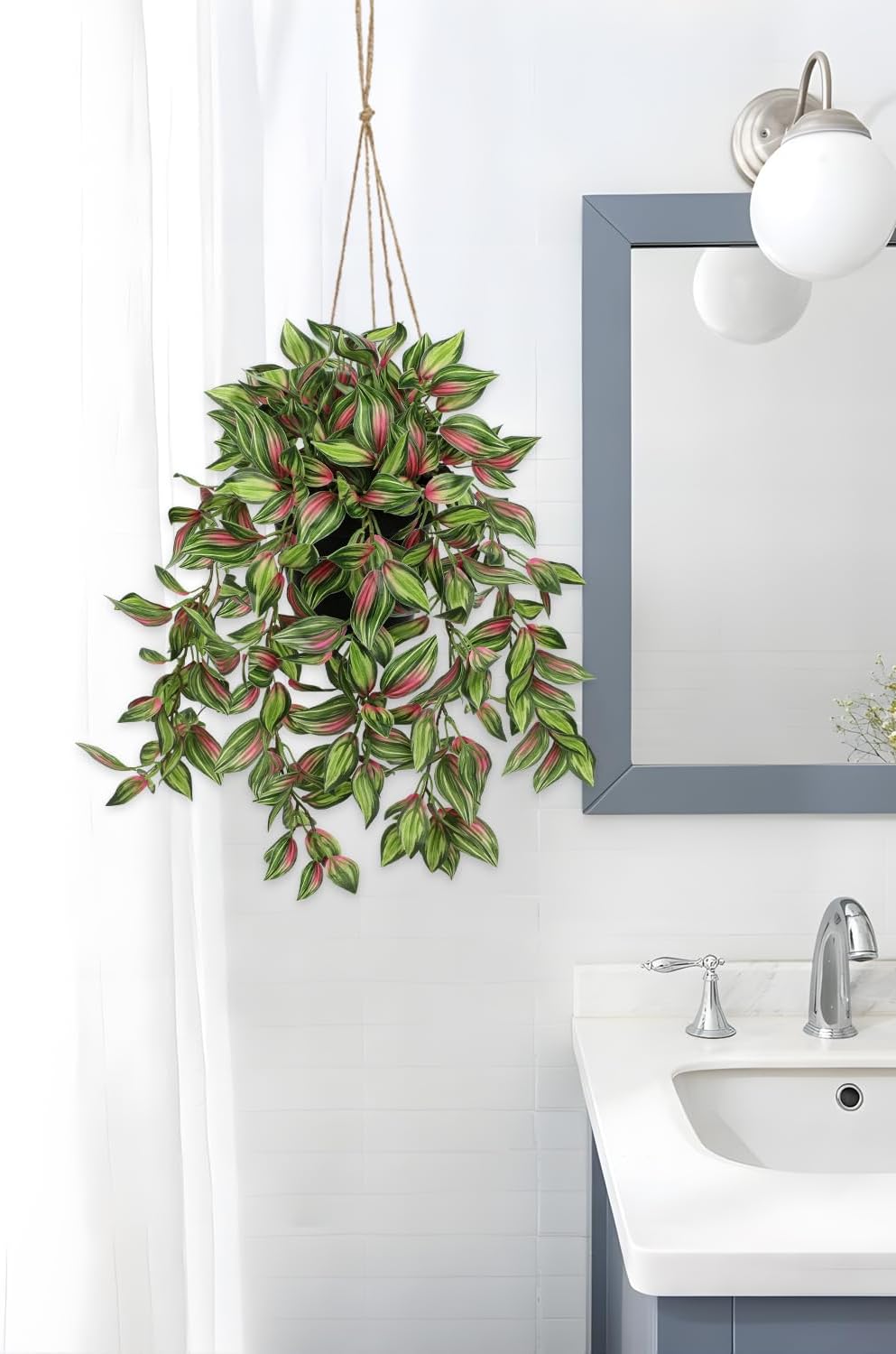 Briful Artificial Hanging Plants in Black Pot 17.7" Lifelike Trailing Faux Watermelon Peperomia Silk Plant with Cascading Greenery Fake Hanging Greenery for Indoor & Outdoor Home Garden Décor